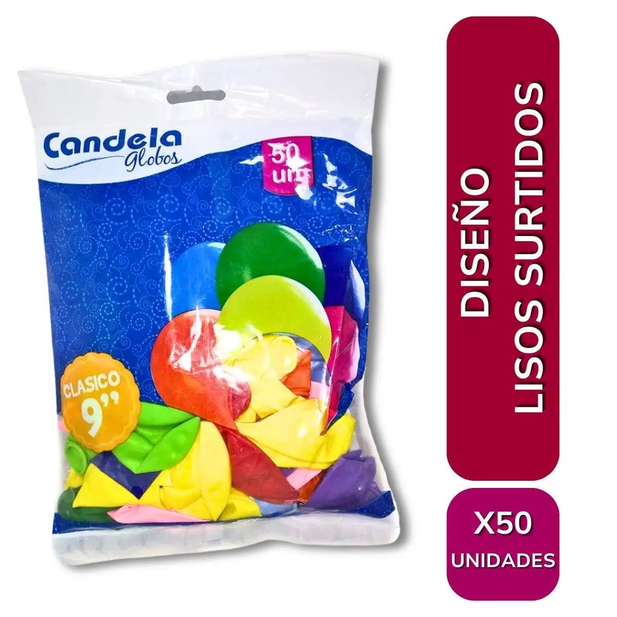 GLOBOS 9 LISOS X50 UNIDADES- CANDELA- VARIOS COLORES