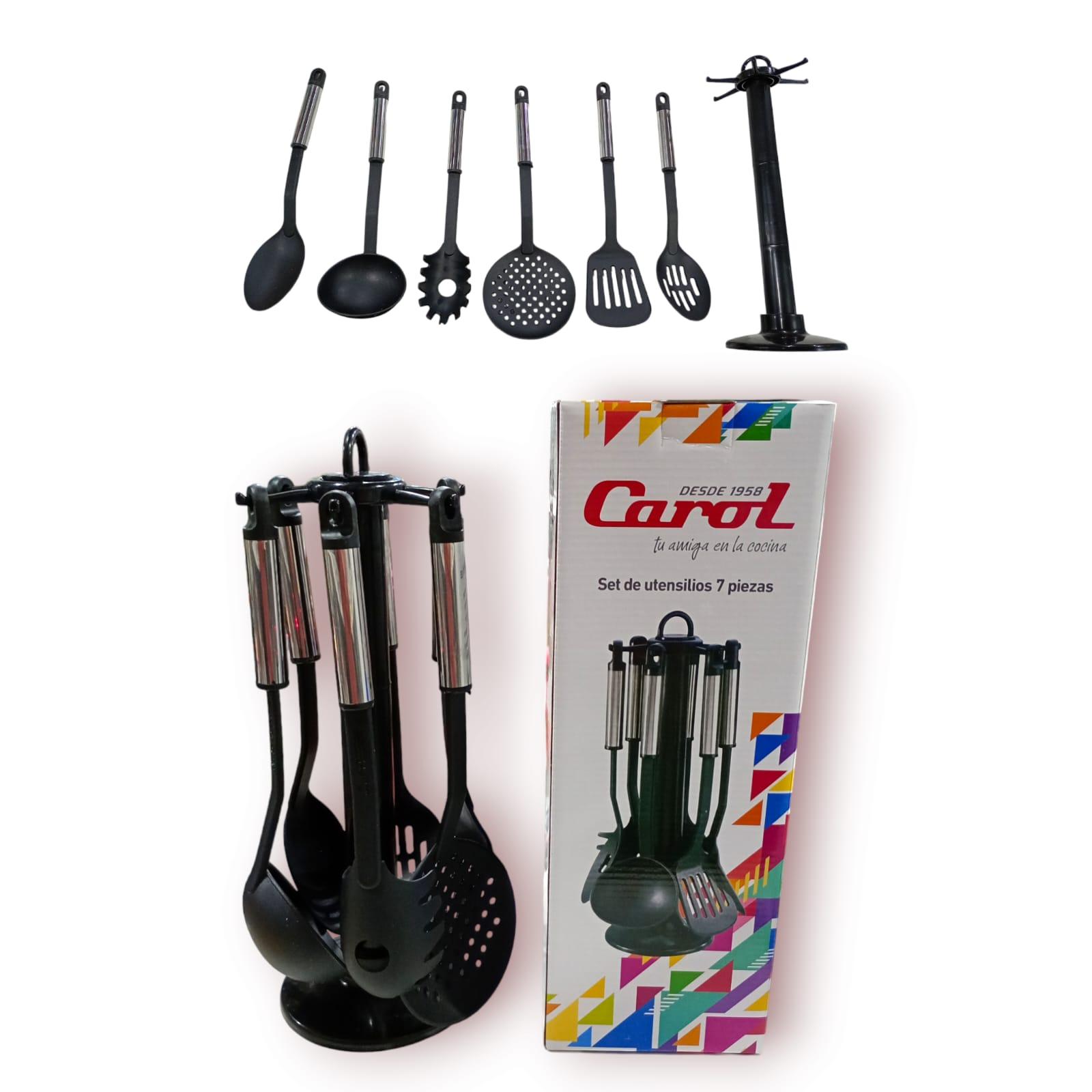 SET DE UTENSILLOS DE COCINA X7 PCS- CAROL-ACERO+NYLON-34CM