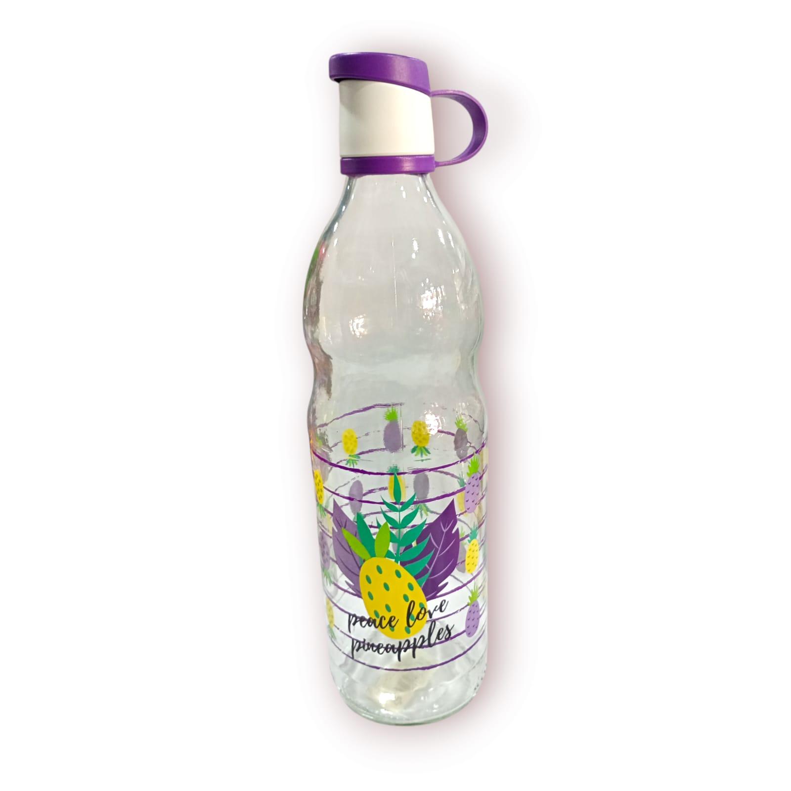 BOTELLA VIDRIO CON TAPON 1 LTS ESTAMPADA