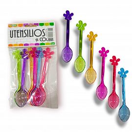 CUCHARITA ACRILICA X 6 UNIDADES CON FORMITA FLOR