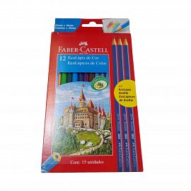 LAPICES DE COLORES X 12 UNIDADES + 3 LAPICES NEGROS FABER CASTELL