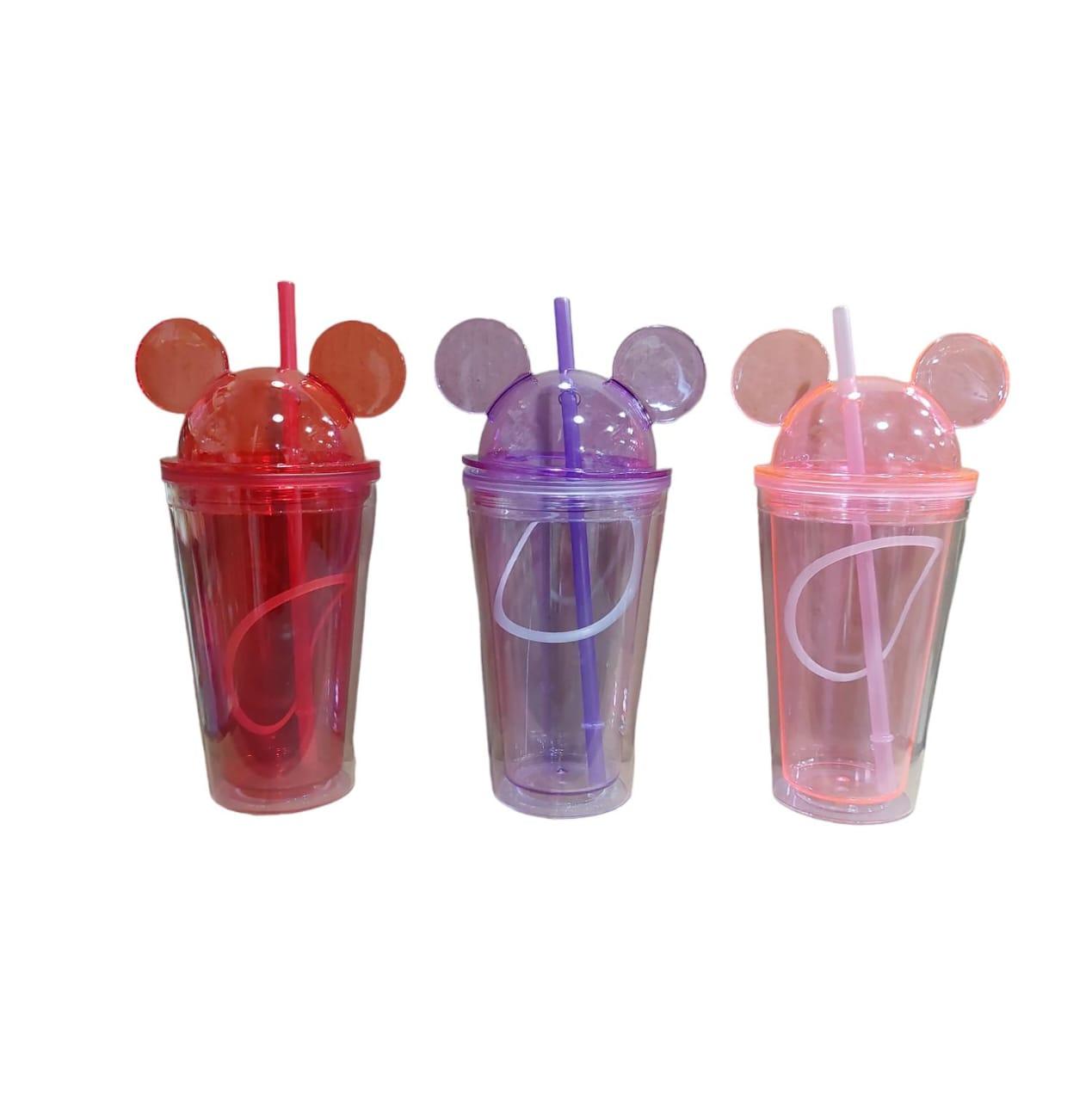 VASO ACRILICO CON TAPA Y  SORBETE MOTIVO MICKEY