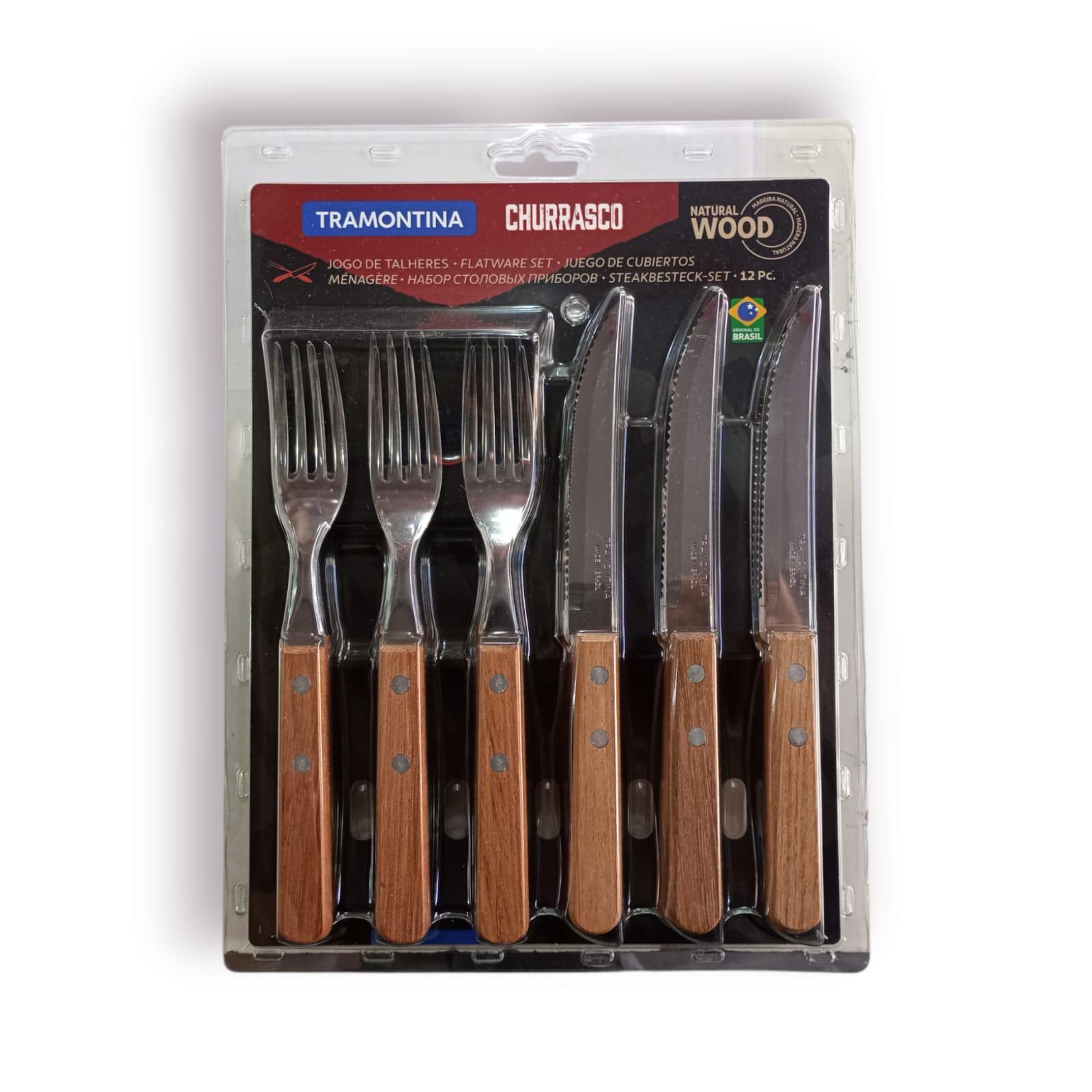 CUBIERTOS TRAMONTINA CHURRASCO X 12PCS MANGO MADERA