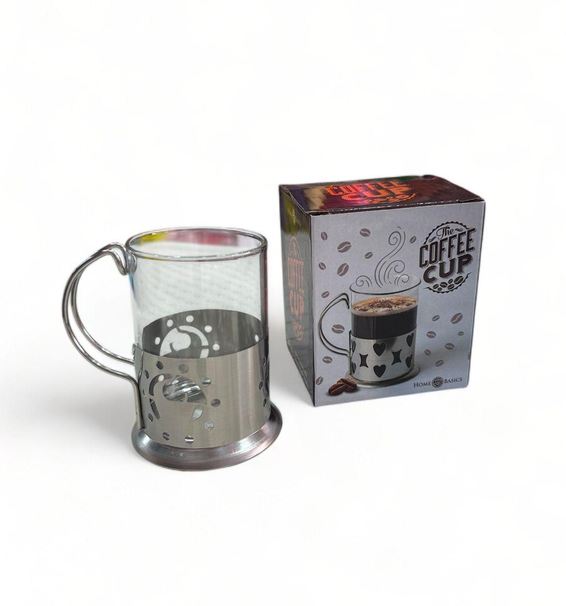 TAZA VIDRIO CON SOPORTE METALICO EN CAJA