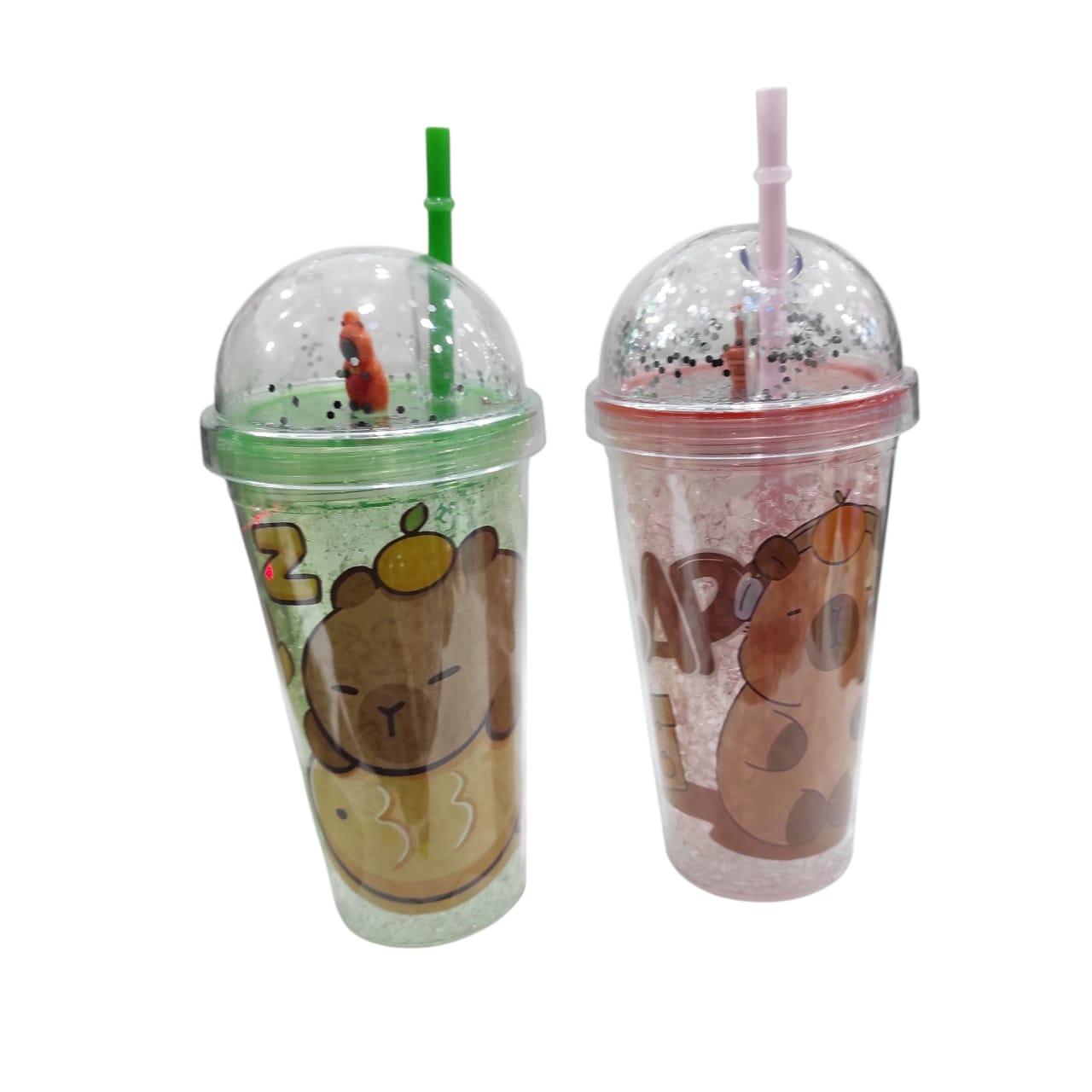 VASO ACRILICO CON TAPA Y SORBETE CAPIBARA
