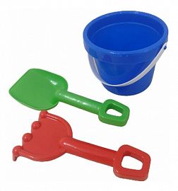 BALDE PLAYA REDONDO CON PALA Y RASTRILLO