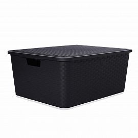 CANASTO TIPO RATTAN GRANDE CON TAPA (47X38X20CM)OFERTA X 6 UNIDADES